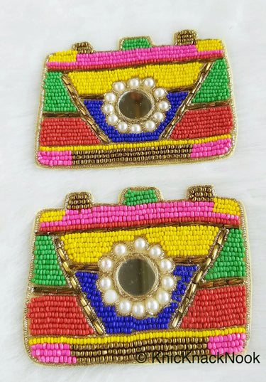 Camera Shape Beaded Applique In Pink, Yellow, Blue